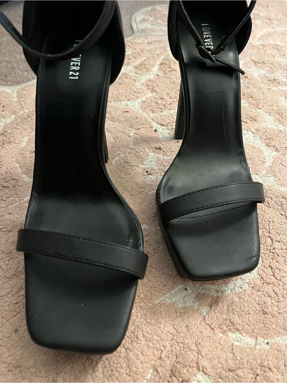 Forever 21 Black Square-Toe Ankle-Strap Stiletto Heels - Picture 2 of 6